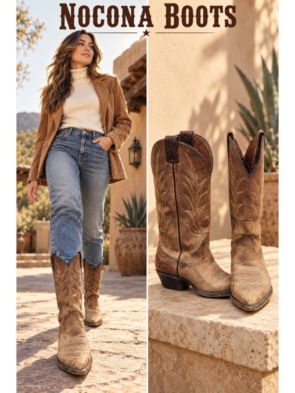 Vintage Nocona Brown Leather Cowboy Boots Made in USA Women’s Size 7 B Western